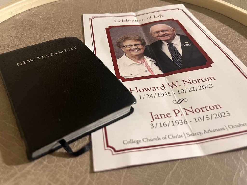 The program for the "Celebration of Life" service for Howard and Jane Norton on Oct. 27, 2023.