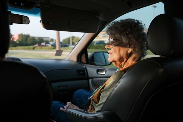 The sun sets as Shirley Porch reminisces about her childhood on a drive back to her hotel after dinner with the Jones family. 