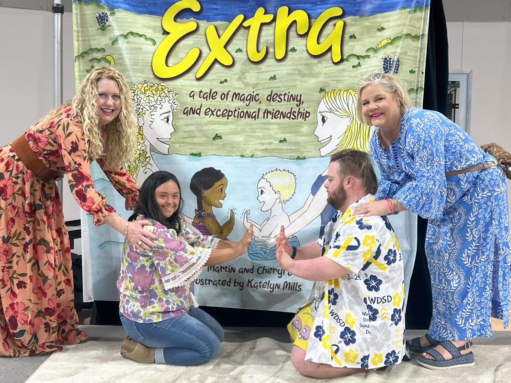 Hope Martin and Ethan Etter pose with their moms, Angie Martin and Cheryl Etter, who wrote a book about the pair’s friendship.