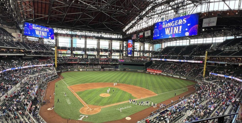 The Texas Rangers celebrate a 6-0 win over the Washington Nationals on Thursday afternoon.