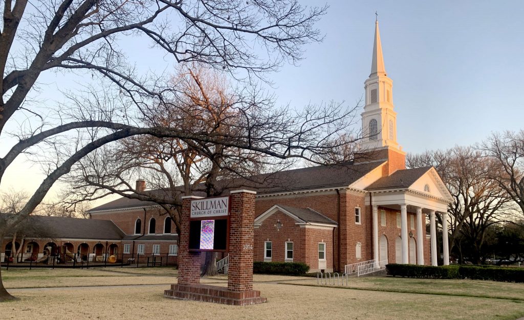 The outside of the Skillman Church of Christ building in Dallas. The sanctuary at the Skillman church has not been used for worship for over two years.