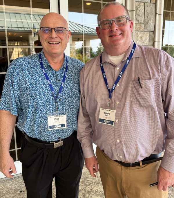 Mike Vestal, a minister for the Westside Church of Christ in Midland, Texas, poses for a photo with Bobby Ross Jr. during the Polishing the Pulpit conference in Branson, Mo. Vestal attended Freed-Hardeman University in Henderson, Tenn., with Bob Ross, Bobby's father.