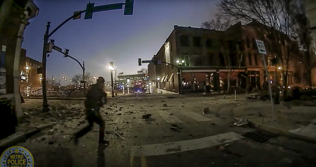 Body camera footage from Metro Nashville PD first responder Michael Sipos shows the scene of the Christmas morning bomb blast.