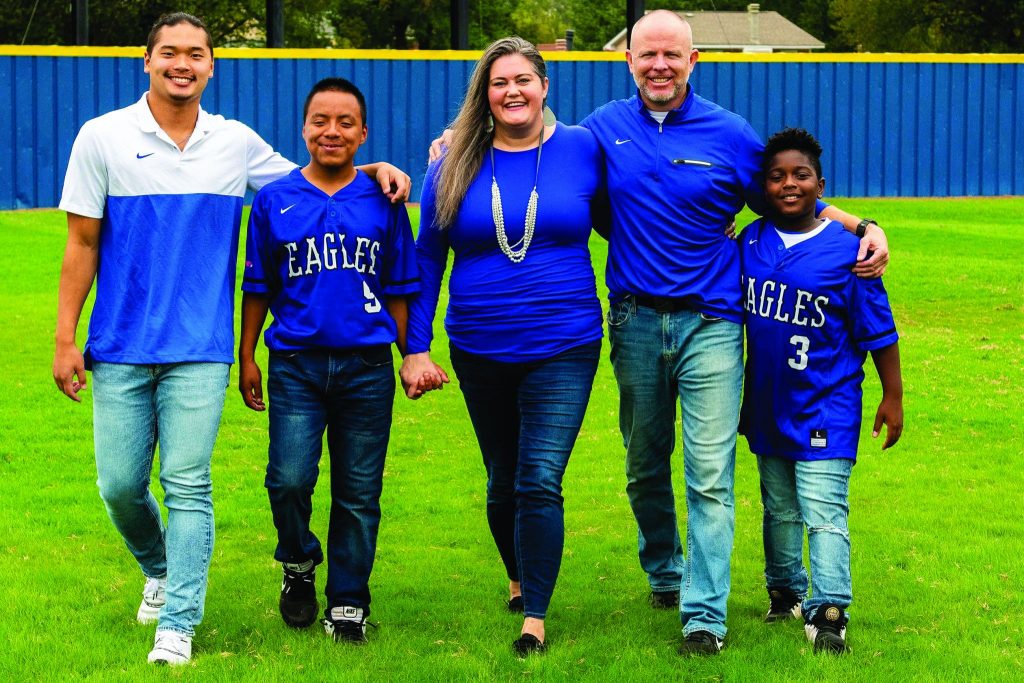 The McCarthy family — Miller, Andre, Katie Beth, Patrick and Keenan — at Faulkner’s field.