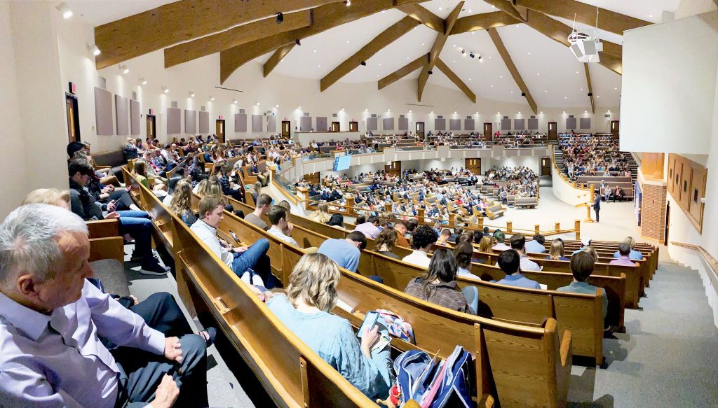 Nearly 1,100 current and former members of the Edmond Church of Christ in Oklahoma pray during a Nov. 6 assembly marking the congregation’s 100th anniversary.