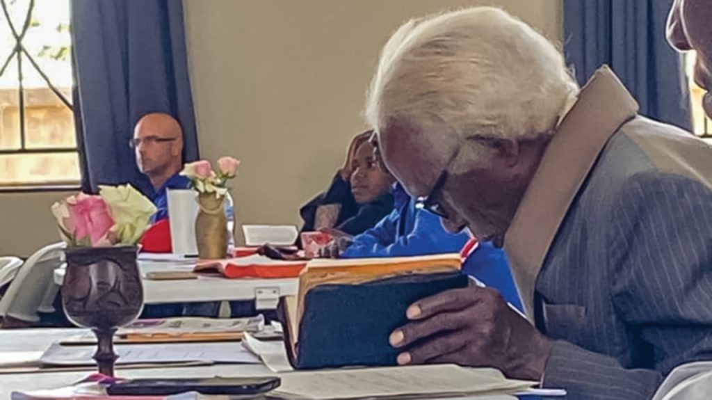 Preachers pore over Scripture in well-worn Bibles during the first day of the Tanzania Leadership Conference at the Andrew Connally School of Preaching.