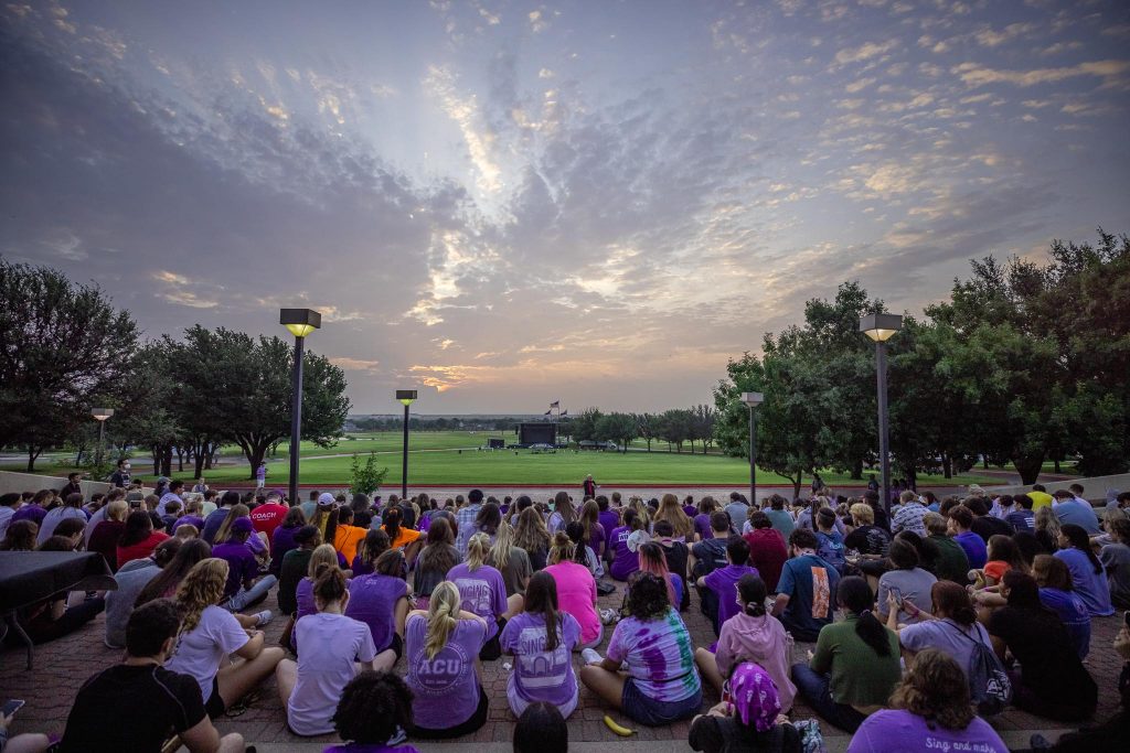 ACU students participate in a sunrise devo.