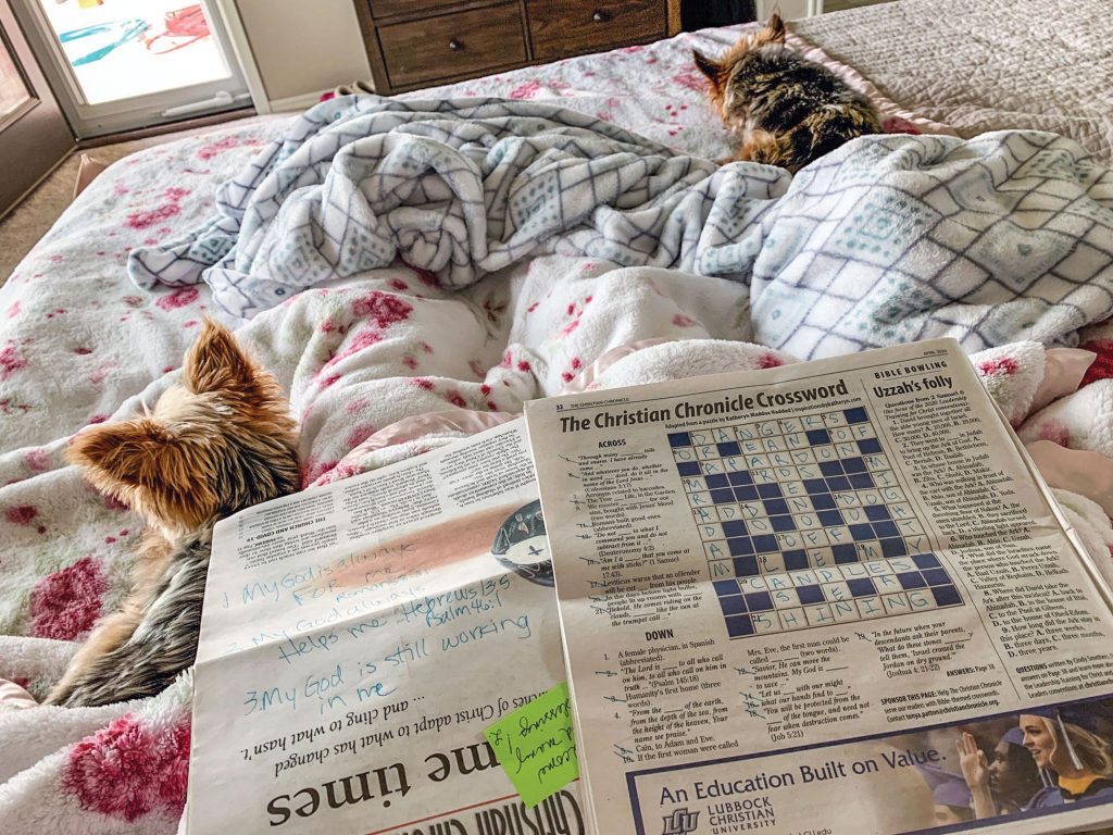 In the midst of the COVID-19 lockdown, new subscriber Andrea Wiley and her pups Baxter and Trixie get cozy with the Chronicle.