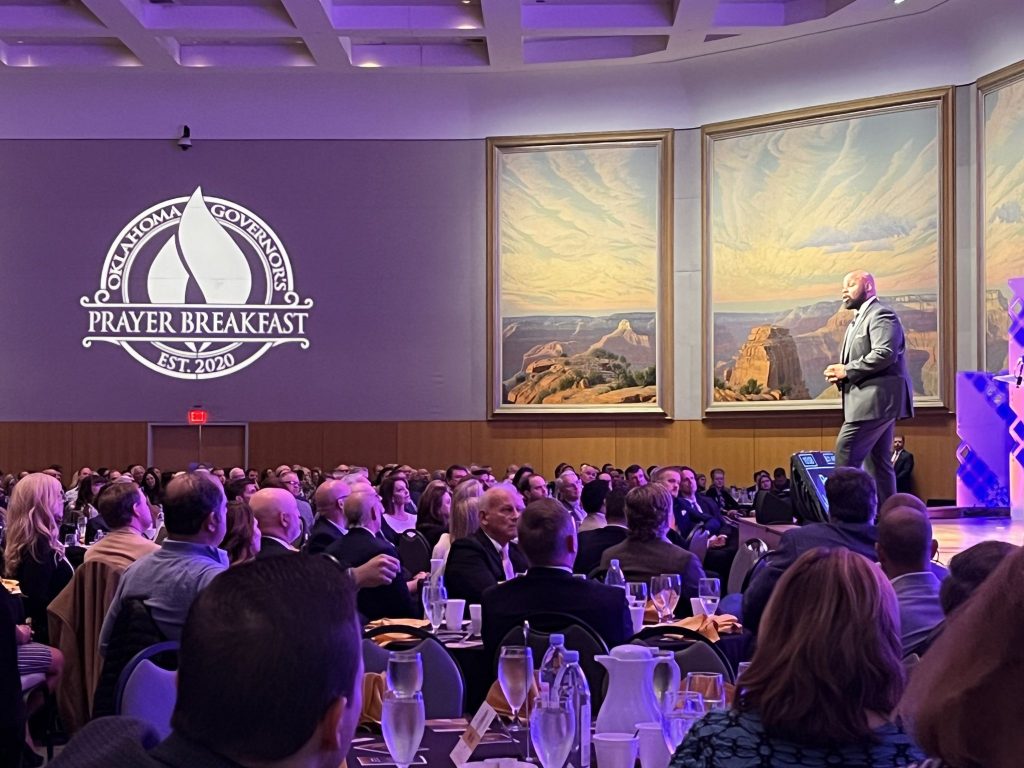 James Lowe speaks at the third annual Oklahoma Governor's Prayer Breakfast at the National Cowboy & Western Heritage Museum in Oklahoma City.