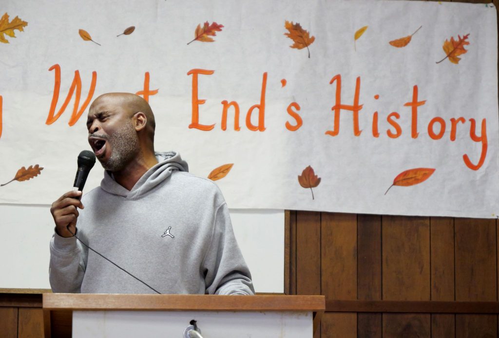 Joseph Holt, grandson of renowned preacher G.P. Holt, leads a spirited worship during the West End Silver Point reunion.