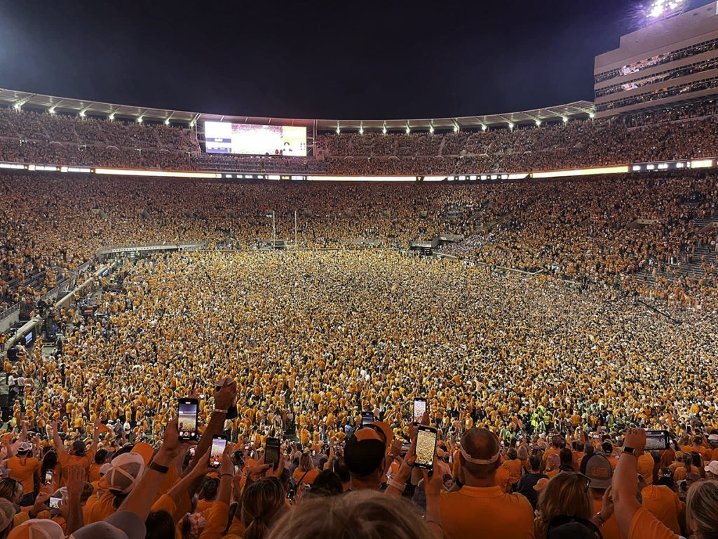 From Neyland Stadium, Rachel Peden gives us one last look at the Volunteers' goal posts before they end up in the Tennessee River.