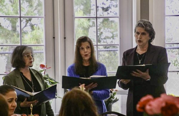 A cappella trio Rejoice! performs during a ladies tea at the Canyon View Church of Christ in San Diego.