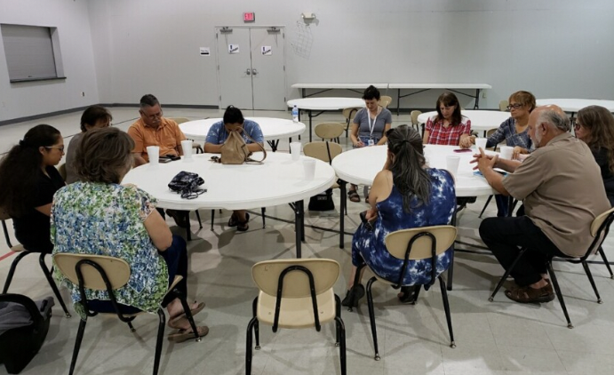 People pray at the Getty Street Church of Christ in Uvalde, Texas, on Tuesday night.