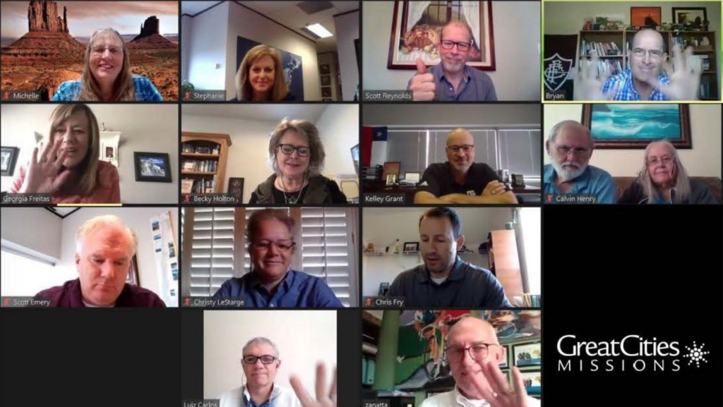 The Great Cities Mission staff meets via Zoom with Brazilian church leaders.